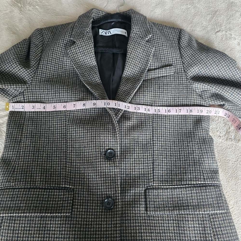 Zara Wool Blend Blazer Sz M Brown Houndstooth Plaid Tailored Career Old Money - Picture 9 of 16
